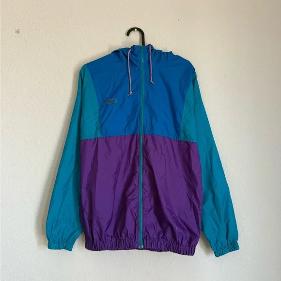 Vintage Columbia windbreaker jacket - retro colorblock track rain coat 80s 90s - Picture 8 of 12